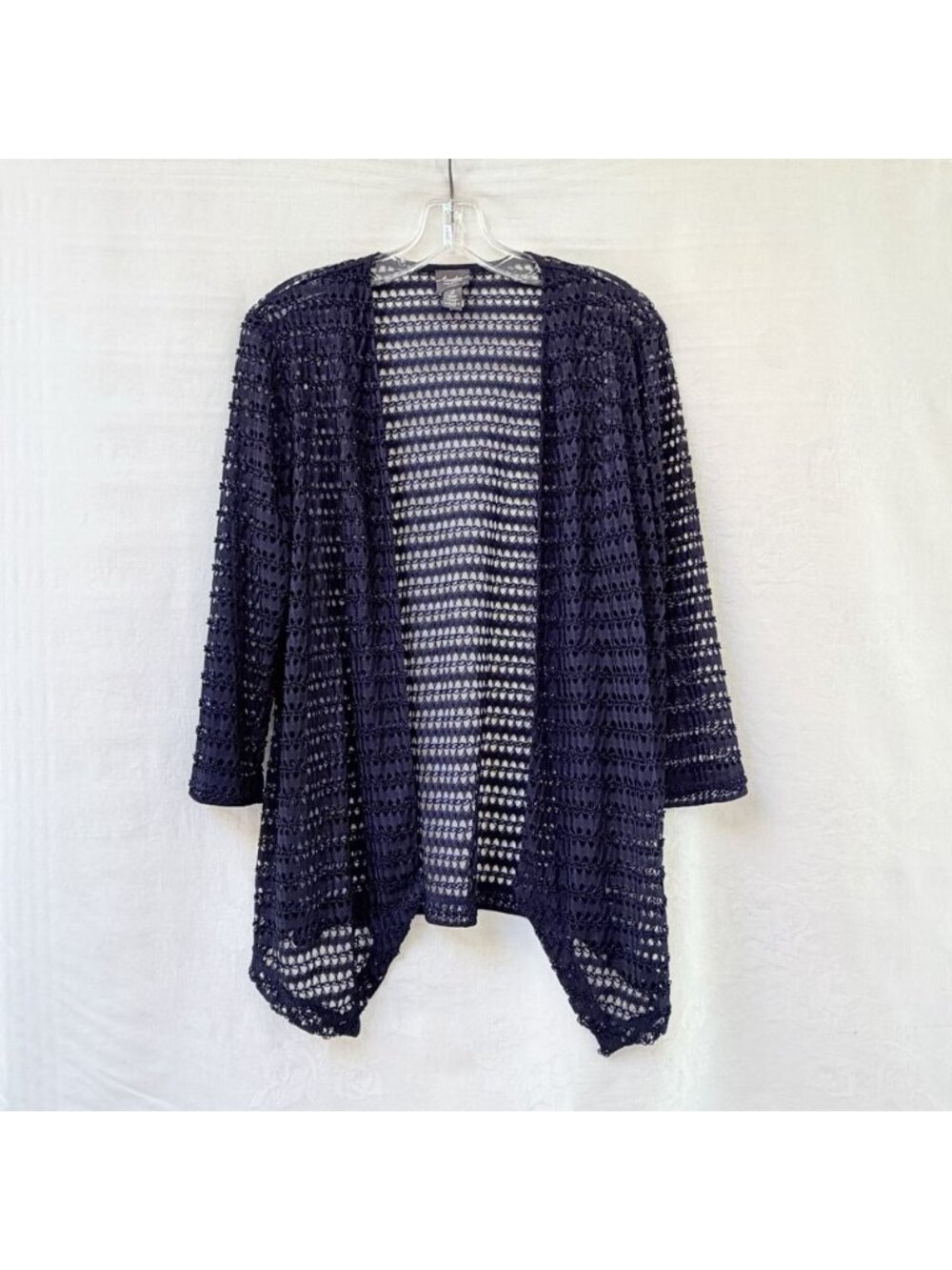Chico's Travelers Large Size 2Blue Open Knit 3/4 Sleeve Cardigan Fairy Y2K Party